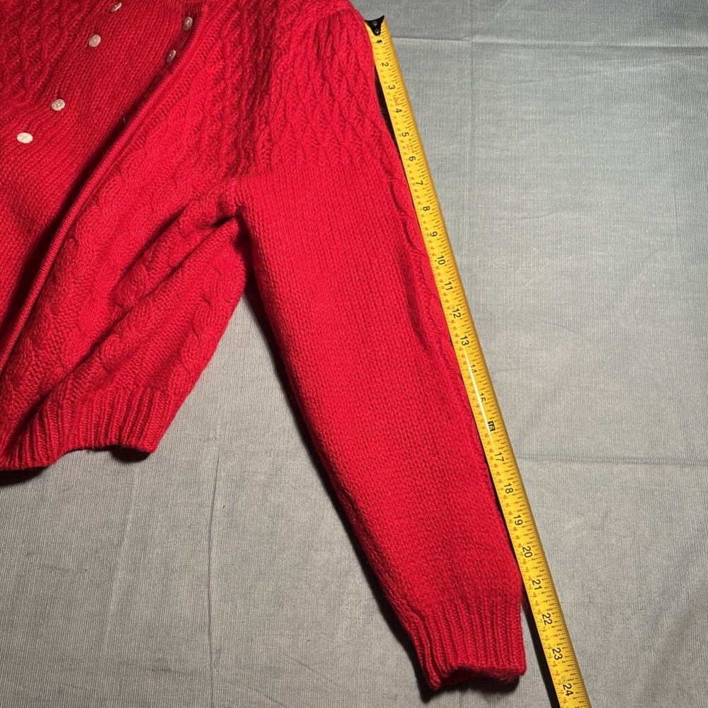 Robert Scott Red Shetland Wool Cable Knit Double Breasted Cardigan Sweater 34 - Picture 7 of 9